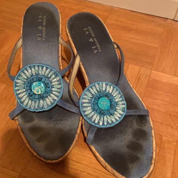 Blue beach cork shoes & blue boho suede-denim bag - Picture 9 of 11